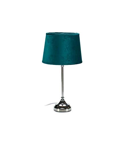 Lampe à Poser Métal Argenté et Abat-jour Velours Bleu