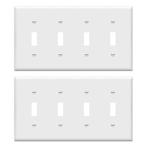 ENERLITES Quad Light Switch Wall Plate Standard Size 4-Gang 4.50 x 8.19 Unbreakable Polycarbonate Thermoplastic 8814-W-2-PCS White 2 Pack