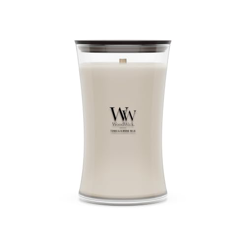 Image of WoodWick Tonka & Almond Milk Gifts for Women and Men, 21.5 oz Large Hourglass Candle with Crackling Wick