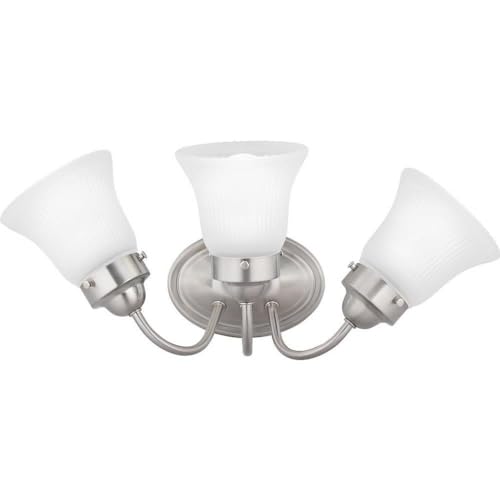 Image of Progress Lighting Fluted Glass Collection 3-Light Etched Glass Traditional Bath Vanity Light Brushed Nickel