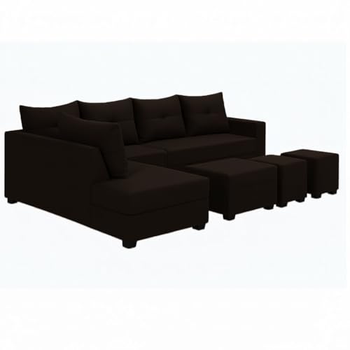 Image of SOCOZI Oriana 8 Seater LHS L Shape Sofa Set | Velvet Suede Fabric L Shape Sofa for Livingroom with 2 Ottoman & Centre Table | (Dark Brown)