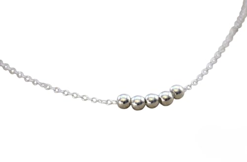 Collier argent massif 5 perles boules lisses, pendentif chaîne femme argent