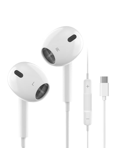 Znines イヤホン タイプc イヤホン【2025年新バージョン iPhone15/16対応】 有線HiFi ノイズキャンセリング 重低音 通話可能 通話もクリア 音量調節可能 快適な装着感 人間工学に基づいた絡みにくいインイヤー型 防水 防汗 リモコン付き 通話もクリア iPhone/Android/Galaxy/iPadなどに対応