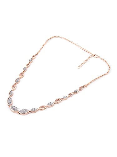 Image of Ami Rose Gold Dazzling Cubic Zirconia Designer Contemporary Necklace & Earring Set For Women-ZPFK20055