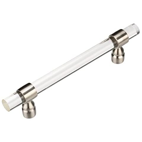 H. Bowes Lucite on Satin Nickel - Pull - 128mm Hole Centers, 7" Overall Length - Clear Cover