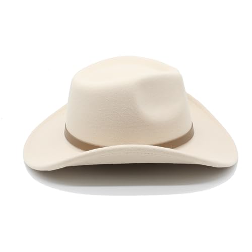 Image of LIDHAY Women Men Classic Felt Wide Brim Western Cowboy Cowgirl Hat with Belt Buckle