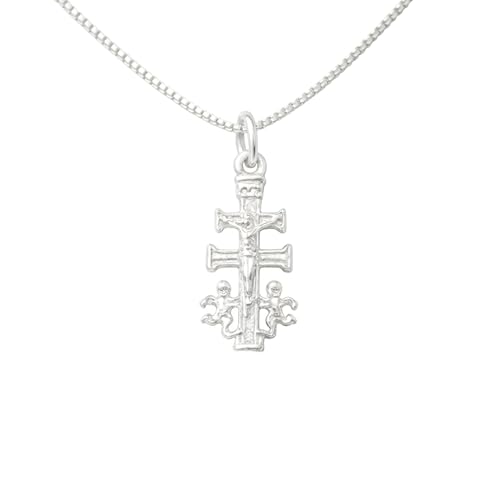 Only faith Collar Cruz de Caravaca en Plata de Ley 925, Cadena Italiana de 45 cm, Disponible en 2 cm y 3 cm (Mini Cruz Caravaca 2 cm)