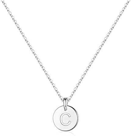 S925 Sterling Silver Initial Necklaces for Girls Women, Disc Initial Necklace Personalized Cute Letter C Pendant Necklace for Teen Girls Gift Jewelry for Women Girls Teenage Mothers Day Birthday Gifts for Her Daughter Niece