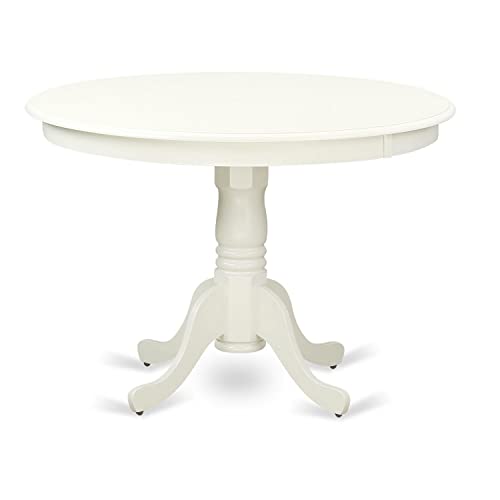 East West Furniture HLT-LWH-TP Hartland Modern Kitchen Table - a Round Dining Table Top with Pedestal Base, 42x42 Inch, Linen White