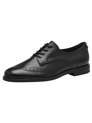 Tamaris Zapatos de Cordones de Caña Baja para Mujer, Cómodos, de Piel, Negro, 39 EU