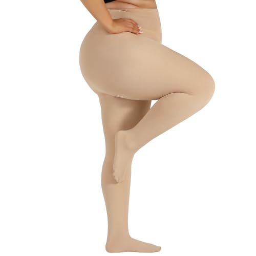Image of DancMolly Plus Size Fleece Lined Tights Winter Warm Womens Tights, High Waisted Opaque Pantyhose