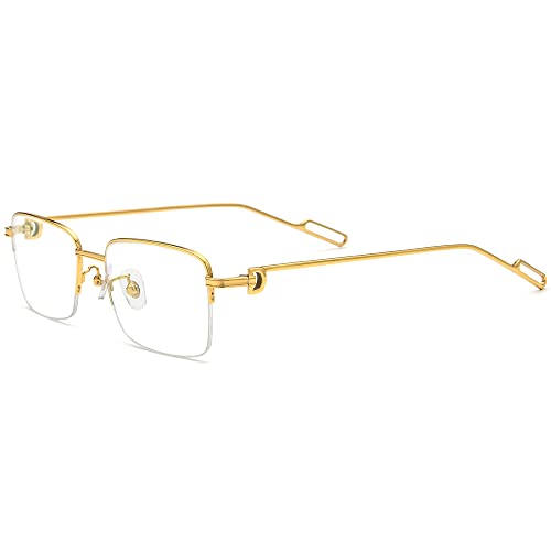 Image of HEPIDEM Vintage Style Rectangular Metal Eyeglasses for Men,Half Semi Rimless Square Optical Glasses Frame