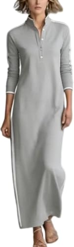 Robe longue maxi décontractée à col polo et manches longues fluide