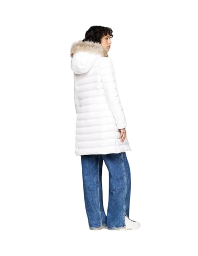 Tommy Jeans Damen Daunenmantel Essential Hooded Down Coat mit Kunstpelz, Weiß (White), XXS – Ansicht 4