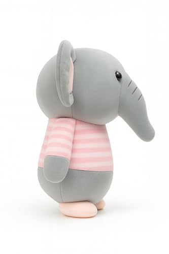 Image of Fun4you Plush Elephant Stuffed Animal Toy with Blue Striped T-Shirt, Soft Toy for Kids, Grey (Pink)