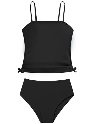Image of Girls Tankini Swimsuits Tropical Print Bathing Suit Two Piece Girls' Swimwear with Tie Side Knot 9-16T