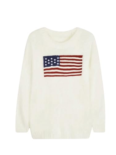 GORGLITTER Women's American Flag Sweater Long Sleeve Round Neck Pullovers