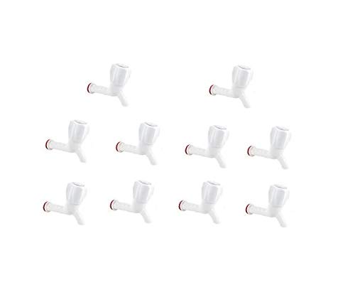 Shri Ganesh White PVC Plastic Long Bib Cock/ Water Taps for Kitchen Bathroom Wash Basins - Set of 10 (1/2