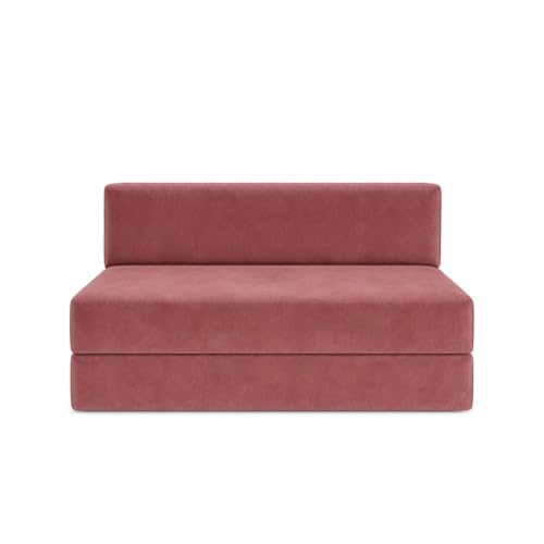 Image of Foldable One Seater Sofa Bed 3 x 6 Ft Velvet Fabric Washable Cover Convertible Sofa Bed for Home & Office Guest Room (Finish Color - Rose Pink - Pre-Assembled)