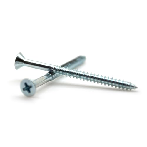 ASMC Industrial Wood Screws - #4 x 1 1/2 Inch Phillips Flat Head, Zinc Plated Low Carbon Steel, Tapered Thread for Plywood, Particle Board, Interior Cabinet Furniture Wood Screws - Pack of 100