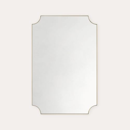 Image of TEHOME Gold Bathroom Mirrors, Brushed Brass Rectangle Scalloped Vanity Mirror for Bathroom,20x30''