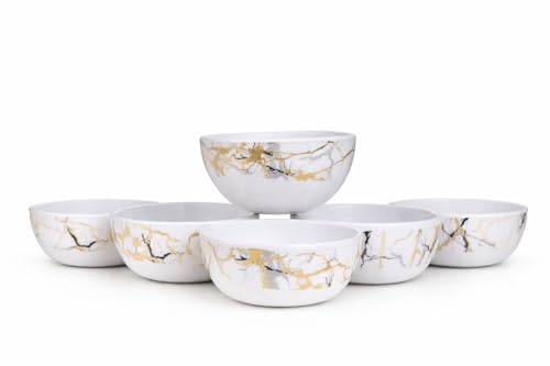 Image of Ariya 4.5 Inch Melamine Soup Bowls Set of 6 (350 ml) | White /Gold /Black | Serving Bowls for Soup, Salad, Noodles, Pasta, Oatmeal | Durable & Stylish Dinnerware for Daily & Special Use