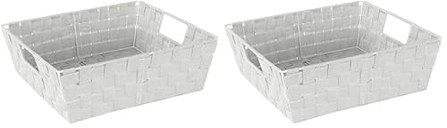 Image of Simplify Large Shelf Woven Strap Tote | Decorative Storage Basket | Built in Handles | Organization | Closet | Bedroom | Bathroom | Nursery | Accessories | Toys | Gifts | 2 Pack | Heather Grey