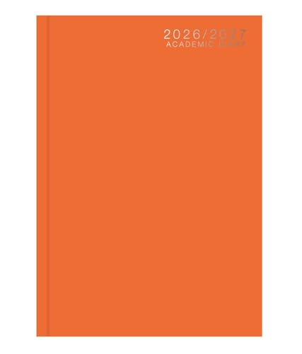 Academic 2026-2027 A4 Day a Page Diary – Hardback Mid Year Planner with Textured Covers – Organiser for Students & Teachers (Bright Orange)