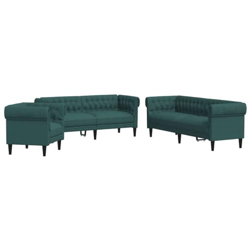 vidaXL Sofagarnitur 3-TLG., Sessel Couch Sofa für Wohnzimmer, Loungesofa Polstersofa mit Stützbeinen, Couchgarnitur Sitzmöbel, Modern, Dunkelgrün Stoff
