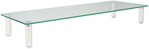 Kantek Desktop Glass Computer Monitor Stand Riser, 5mm Tempered Glass Platform, Holds Up To 40 Lbs, Keyboard Storage, 22″ X 8.25″ X 3.25″, Clear