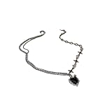 LHJHZDJC Collar con colgante de corazón negro punk brillante con diamantes de imitación y estrella asimétrica para mujer, cadena de cuello Y2K, accesorio de ropa de calle para hombres y mujeres