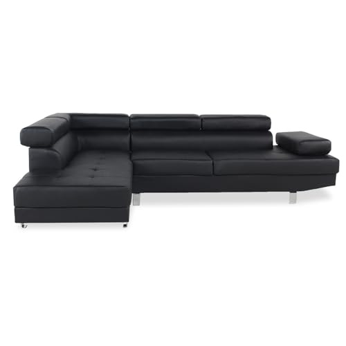 INTENSE DECO Canapé d'angle Gauche avec têtières relevables Charly Noir