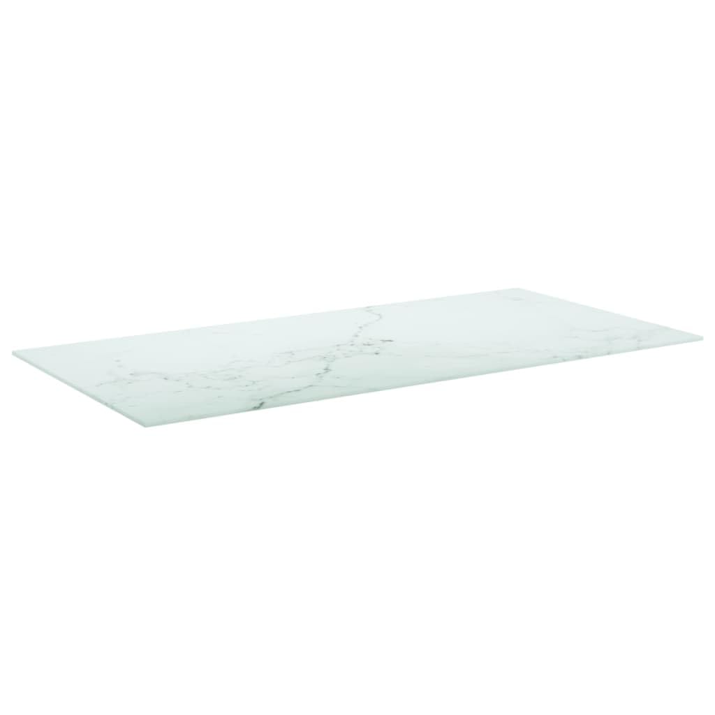 Bandeja de cristal templado (100 x 50 cm, color blanco, aspecto mármol, para sofá, oficina, sala de estar, dormitorio, pasillo