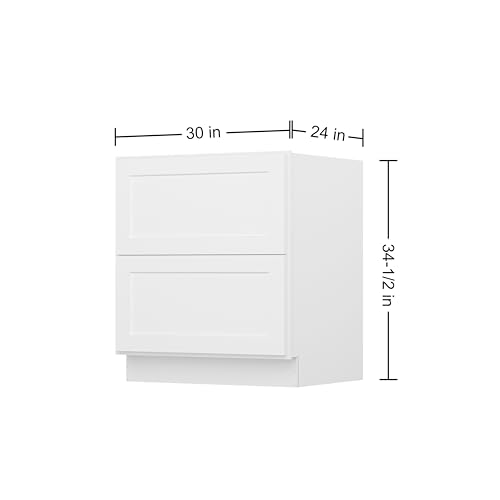 Image of Furinno Shaker Drawer Base Kitchen Cabinet with 2-Drawers, Ready to Assemble, 24 D x 30 W x 34.5 H, White