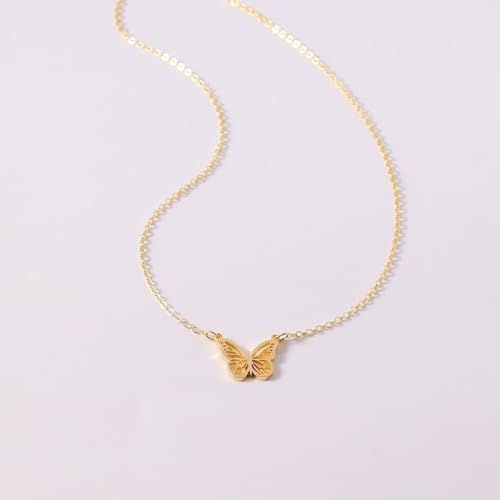 14K Gold Plated Dainty Pendant Butterfly Bead Boot Bee Baseball Flower Compass Airplane Hummingbird Tree Necklace Simple Jewelry Gift for Women4