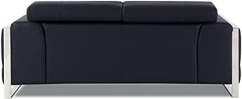 BlackJack Furniture Gianni Top Grain Italian Leather Loveseat with 9-Position Adjustable Headrests, Contemporary Geometric Pattern, Chrome Hardware & Durable Hardwood Frame, Jet Black
