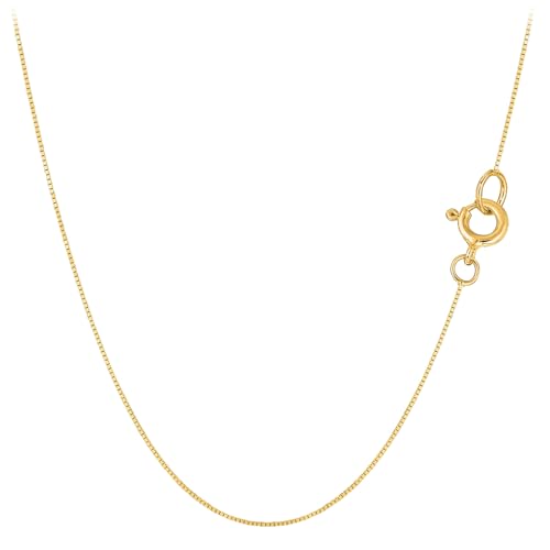 Jewelry Affairs 10k Real Solid Gold Mirror Box Style Chain Necklace, 0.45mm