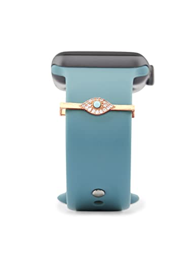 MINUTIAE Evil Eye Decorative Ring Loops Jewellery Accessories Compatible with Smart Watch Silicone Band Strap | Charm Solitaire Crystals Cubic Zirconia Sparkling Diamond with Blue Stone