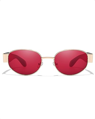 Enafad Gafas De Sol Polarizadas Retro Para Mujer, Protección Uv400, Monturas Doradas, Lentes Rojas Enafad Gafas De Sol Polarizadas Retro Para Mujer, Protección Uv400, Monturas Doradas, Lentes Rojas