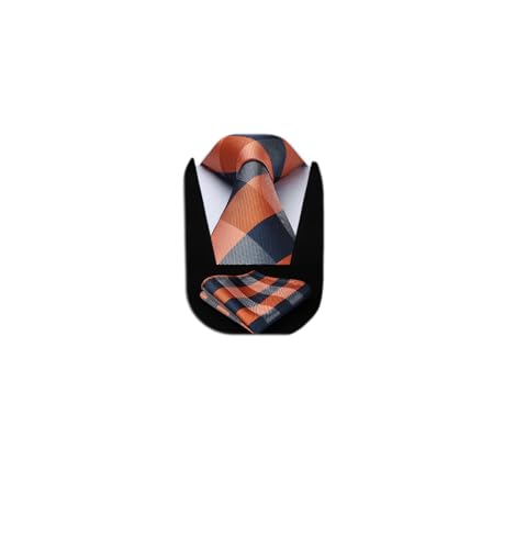 Image of HISDERN Ties for Men Formal Business Plaid Checked Mens Ties and Pocket Square Set Classic Wedding Necktie Handkerchief