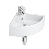 Lavabo esquinero pequeño de cerámica, 460 x 330 mm, blanco, pequeño lavabo...