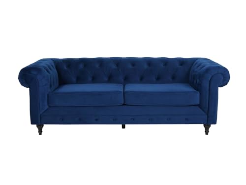 Dante Furniture Chesterfield Sofa in Upholstered Blue Velvet in 2 Seater or 3 Seater Couch. (3 Seater)