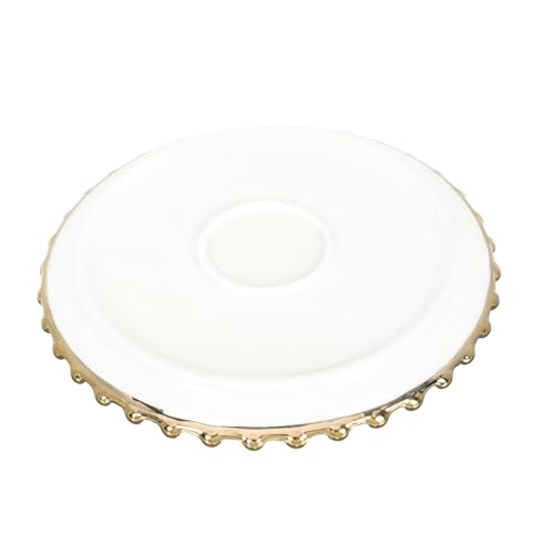 Cabilock Ceramic Snack Plate with Elegant Edging Style Round Dish for Breakfast Appetizers Scratch Resistant Tableware for Family Dining for Serving Fruits