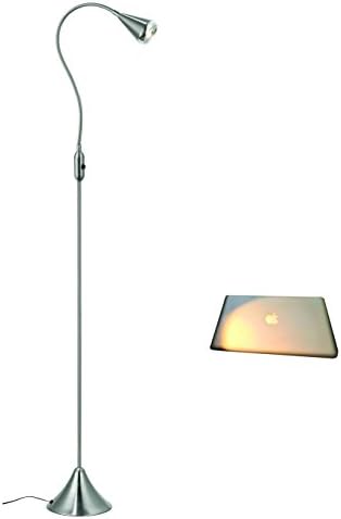 HomeFocus LED Floor Lamp Light,Living Room Floor Lamp Light,Bedside Floor Lamp Light,Metal,Satin Nickel,Flexible Gooseneck,LED 5W,3000K,Warm White Light,Energy Efficient Super Bright.