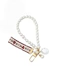LNYMZD Red Cute Women's Imitation Pearl Chain Key Chain Girl Heart Strawberry Lace Ribbon Car Pearl Key Ring Charm Pendant Bag Hanging Keychains Accessories
