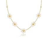 SmileBelle Daisy Pearl Necklace, Dainty Pearls Choker Necklaces for Women's Pearl Strand Necklaces as Flower Gifts, 18K Gold Plated Stainless Summer Merch for Teens Birthday Daisy Prom Costume Gift