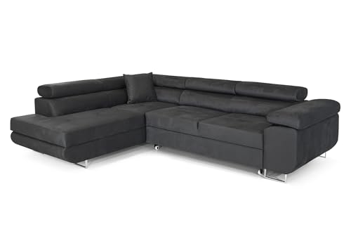 COMFORTINO FURNITURE Ecksofa mit Schlaffunktion PASTI L-Form, Sofa Couch mit Bettkasten, 3-Sitzer Eckcouch, Schlafsofa für Wohnzimmer, Big Sofa Couch mit Schlaffunktion (Dunkelgrau, Ottomane Links)