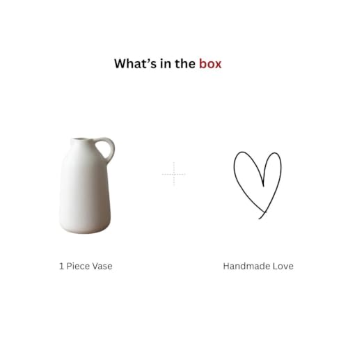 Image of Ceramic Jug Vase for Home Decor Matte White Decorative Flower Vase with Handle Nordic Farmhouse Vase for Pampas Grass, Dried & Artificial Flowers Living Room, Bedroom & Office