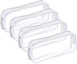 Pencil Bag,4 PCS Clear Toiletries Bag Clear Exam Pen Pencil Case Pouch Bag,Clear Pvc Zipper Travel Luggage Pouch Make up Cosmetic Bag,Clear Pencil Bag for Men,Women, Students