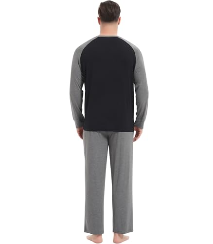Image of NACHILA Mens Pajamas Set Viscose Made from Bamboo Henley Top Sleep Pants | Henley Top,Soft pants,Tagless Comfort,Moisture Wicking,Ultra silky, All season Loungewear Set, Jogger Sweatpant,Match set